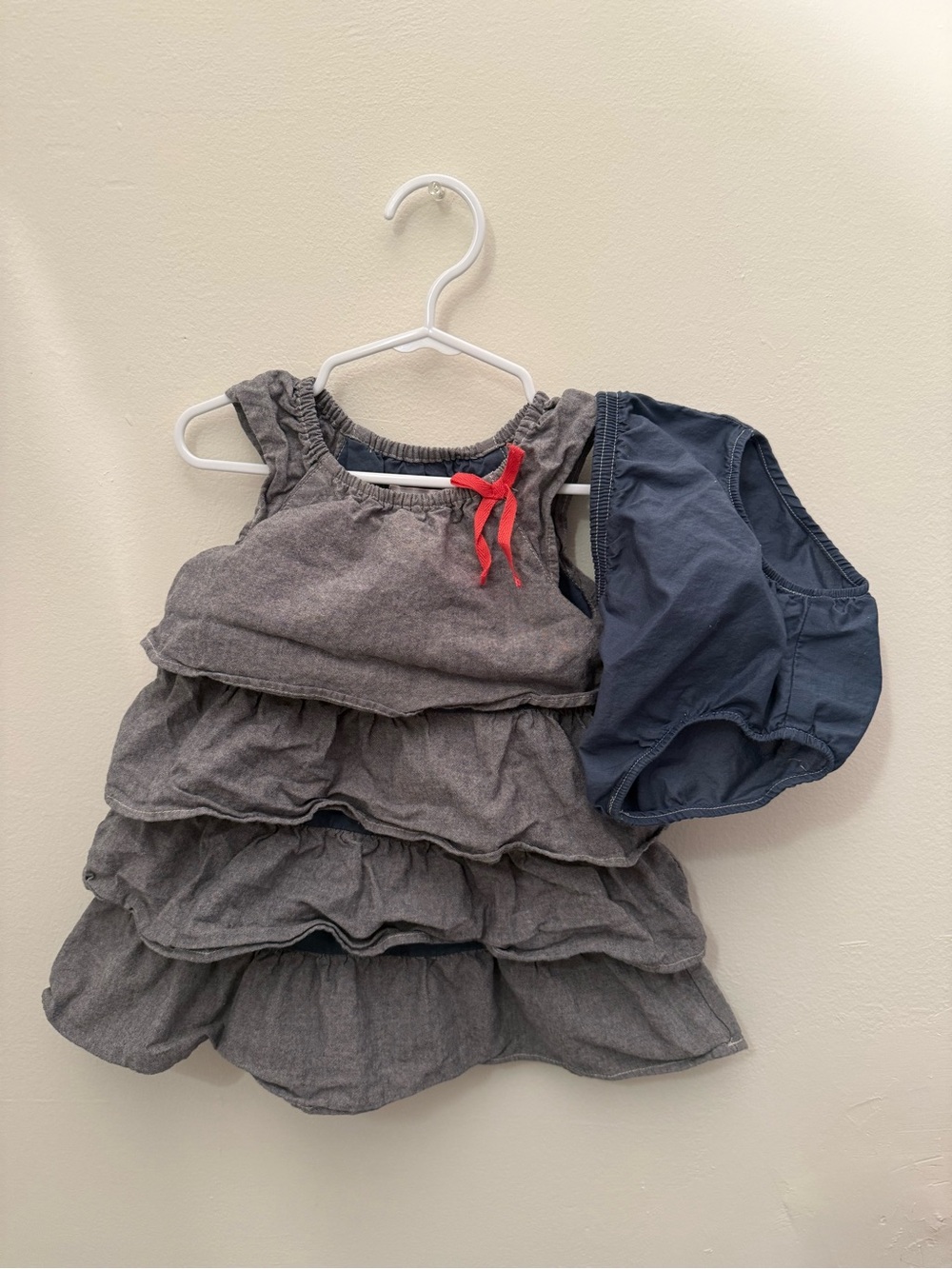 Gray Tiered Ruffle Dress with Navy Bloomers - Kids Formal